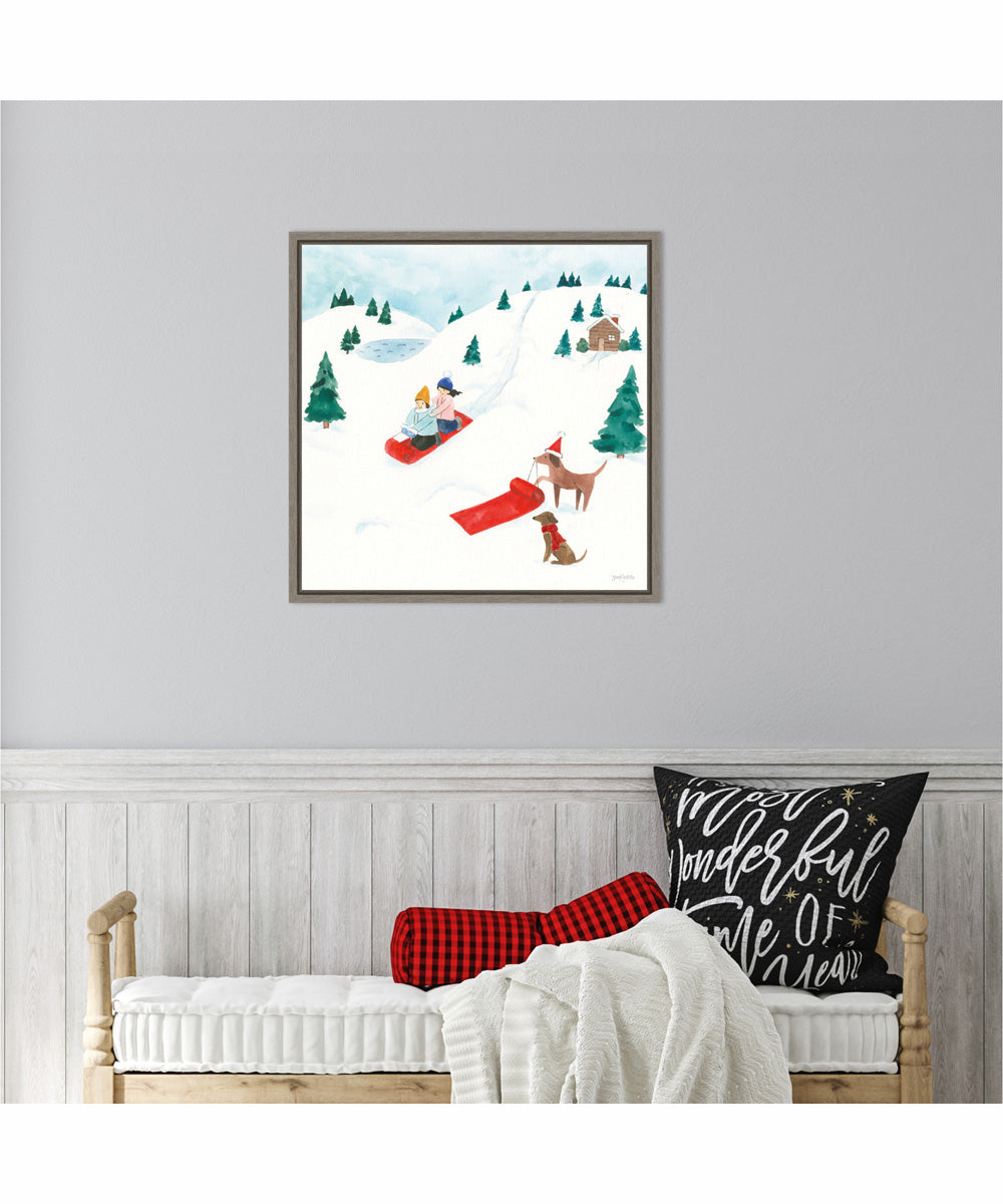 Framed Winter Scene IV Dogs by Jenaya Jackson Canvas Wall Art Print (22  W x 22  H), Sylvie Greywash Frame