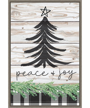 Framed Peace and Joy Christmas Tree by Art Nd Canvas Wall Art Print (23  W x 33  H), Sylvie Greywash Frame