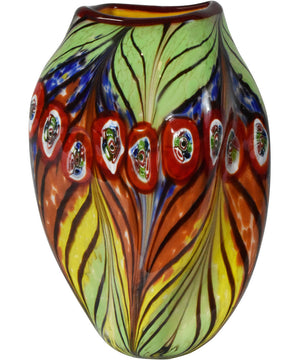 Peacock Feather Hand Blown Art Glass Vase