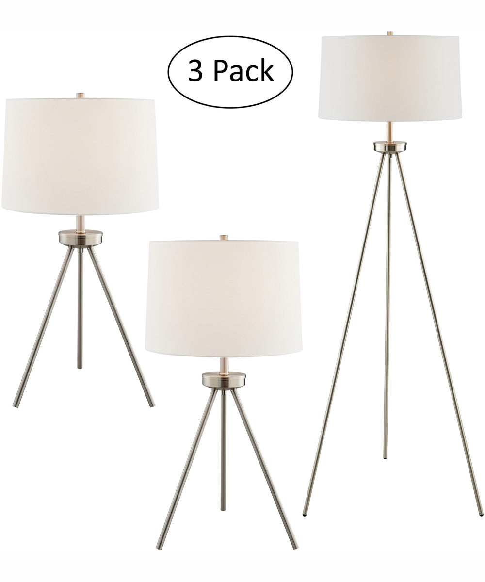 Tullio 1-Light 3Pcs Floor & Table Lamp Set Brushed Nickel/White Shade