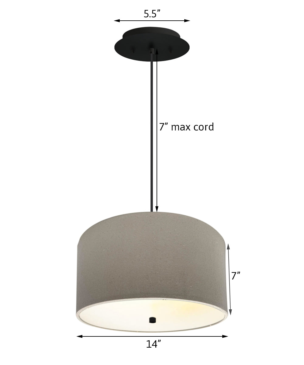 14" W 2 Light Pendant Light Oatmeal Shade with Diffuser, Black Cord
