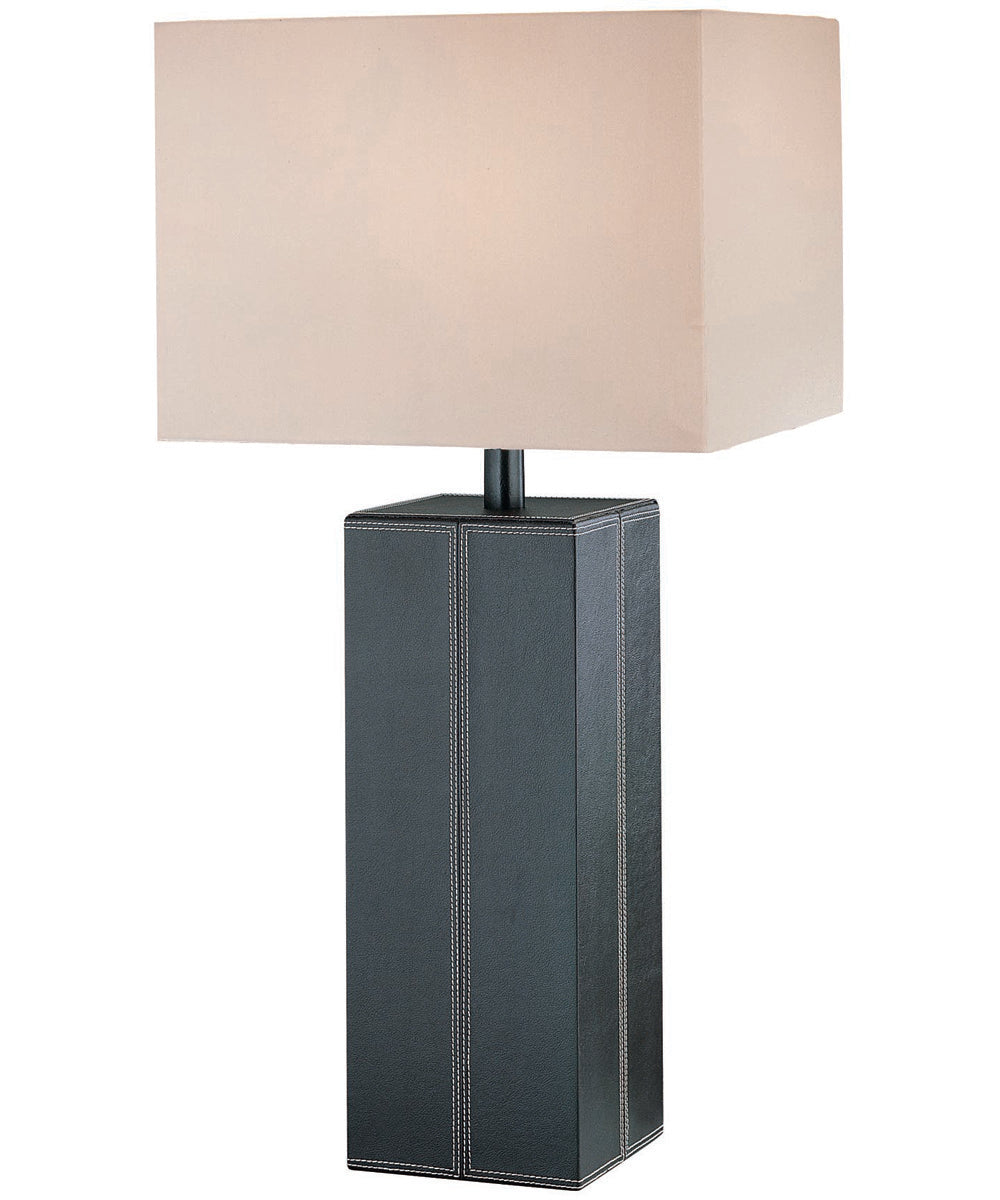 Leatherman Collection 1-Light Table Lamp D/Brn Leather/White Fabric Shade