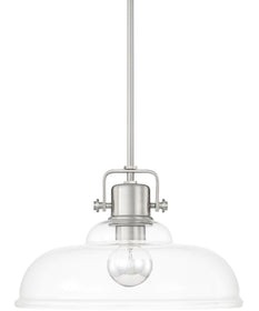 1-Light Pendant In Brushed Nickel With Clear Glass