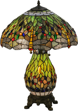 26"H Tiffany Hanginghead Dragonfly Lighted Base Table Lamp