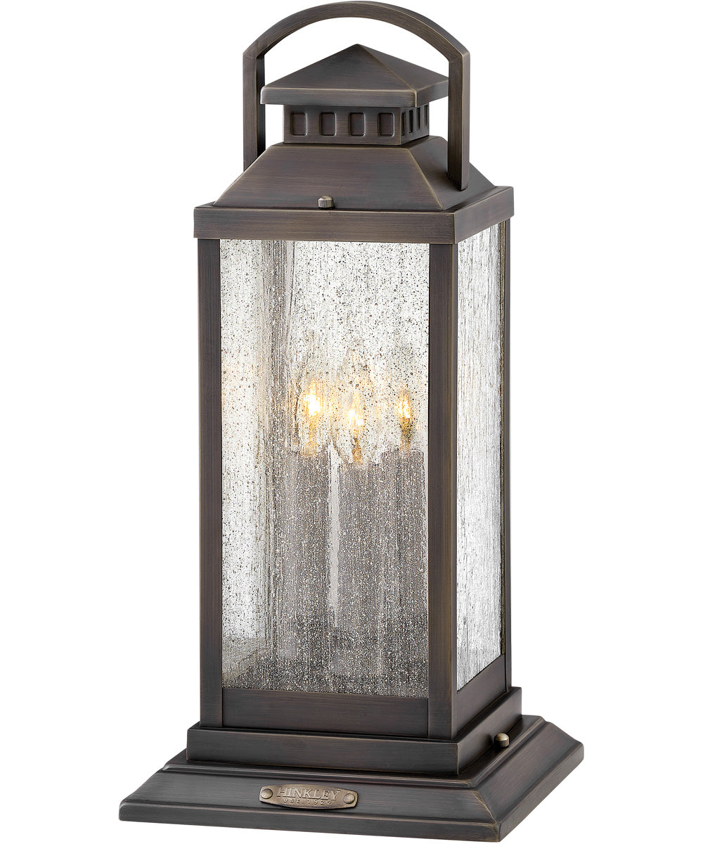 Revere 3-Light Medium Pier Mount Outdoor Lantern in Blackened Brass