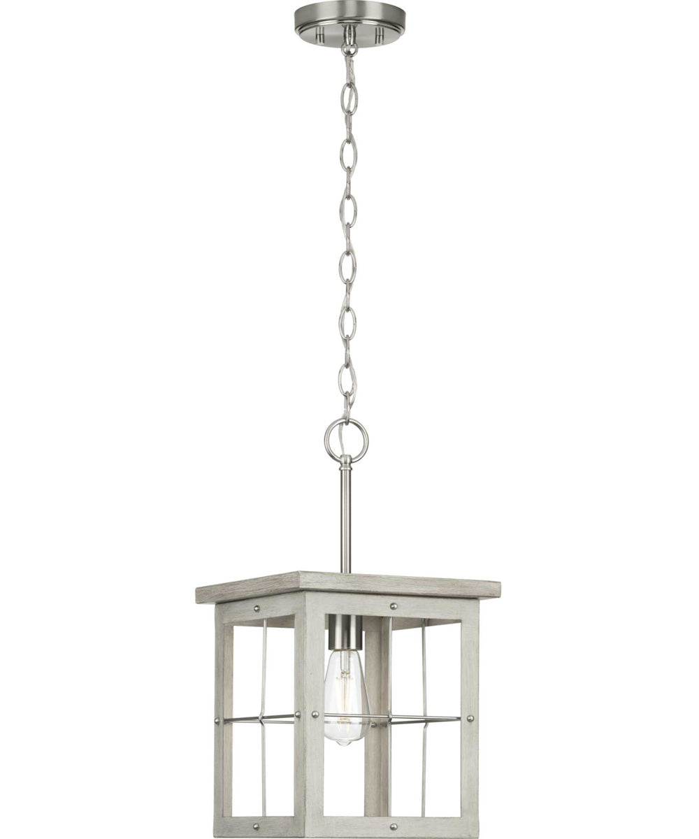 Hedgerow 1-Light Grey Washed Oak Farmhouse Style Hanging Mini-Pendant Light Brushed Nickel