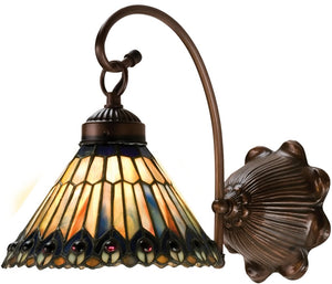 8"W Tiffany Jeweled Peacock Wall Sconce