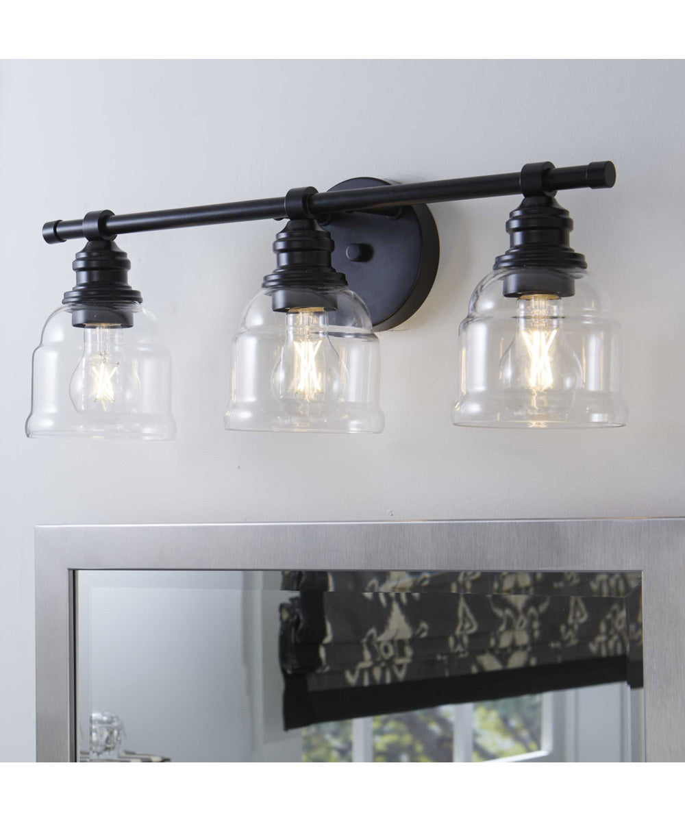 Ambrose 3-Light Farmhouse Clear Glass Bath Vanity Light Matte Black