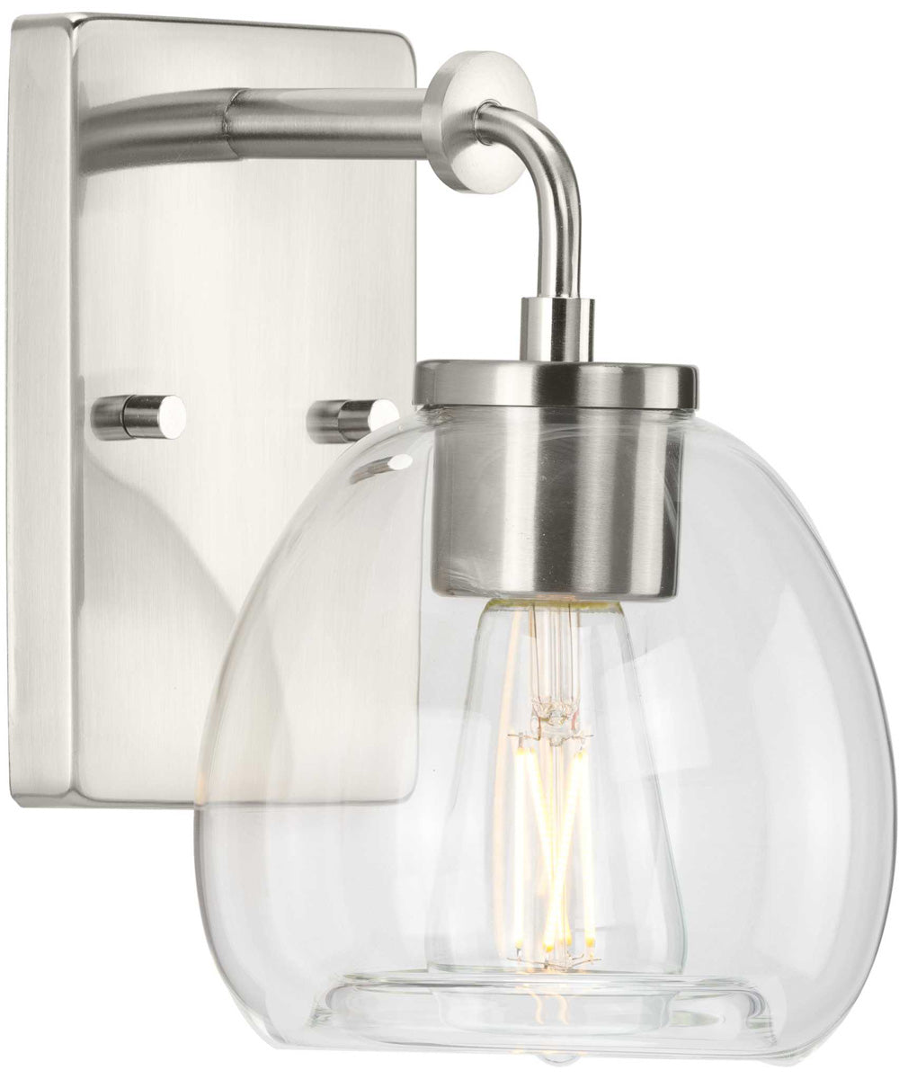 Caisson  1-Light Clear Glass Urban Industrial Bath Vanity Light Brushed Nickel