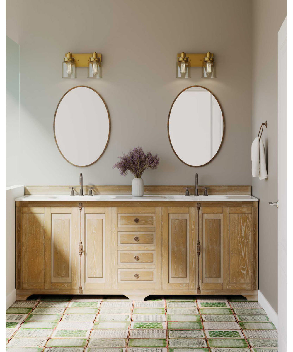 Calhoun 2-Light Clear Glass Farmhouse Bath Vanity Light Vintage Brass