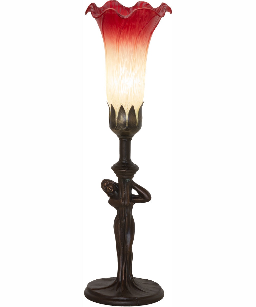 15" High Seafoam/Cranberry Tiffany Pond Lily Nouveau Lady Accent Lamp