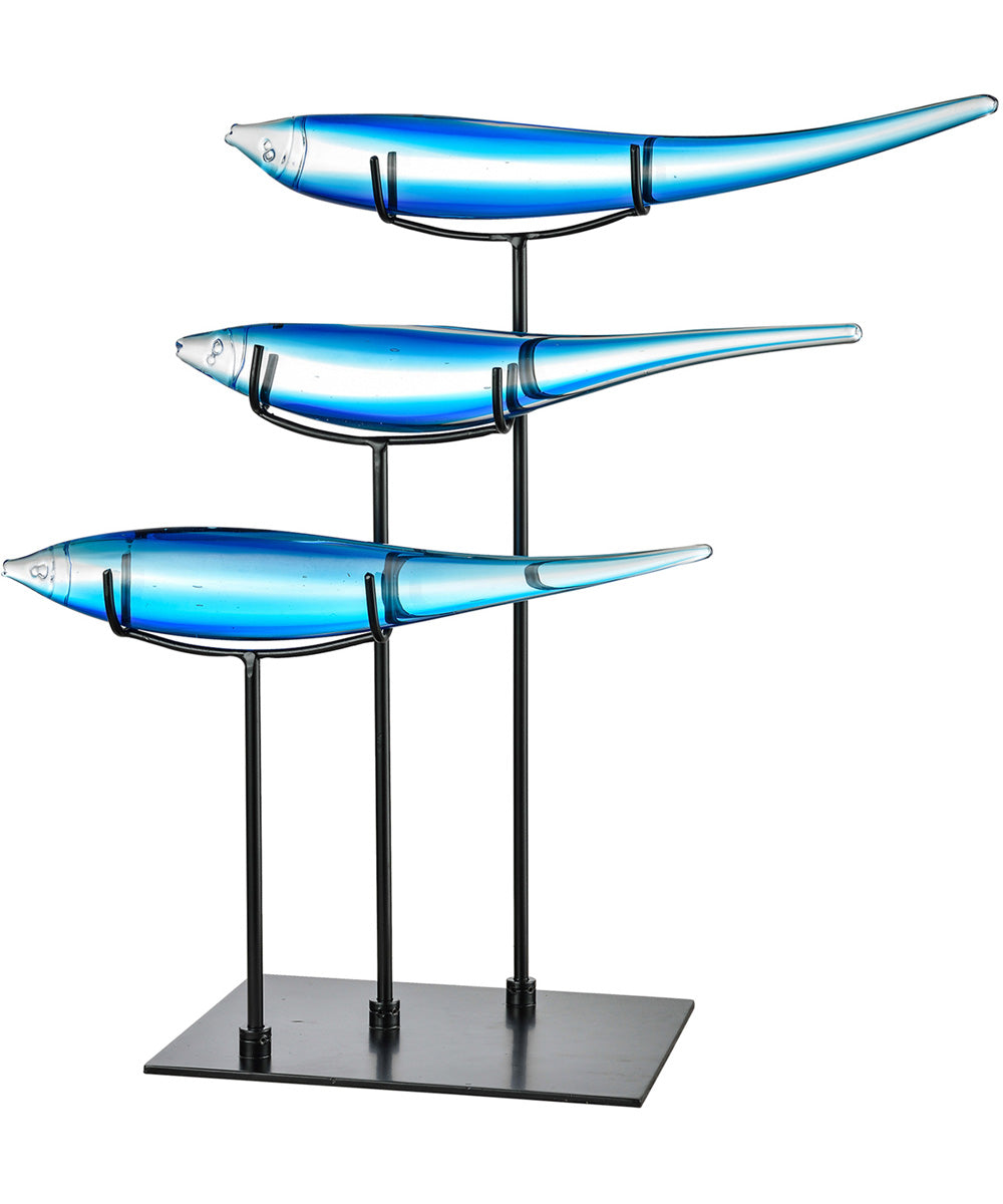 3 Blue Fish Handcrafted Art Glass Figurine