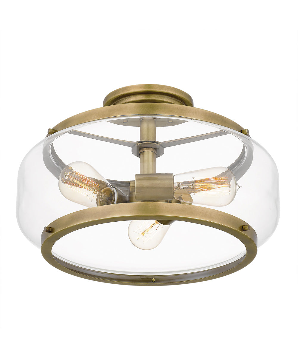 Tapley 3-light Semi Flush Mount Weathered Brass