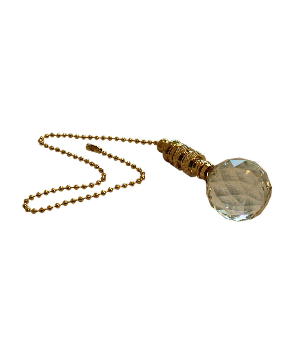 Faceted Crystal Ball Ceiling Fan Pull, 2"h with 12" Polished Brass Chain