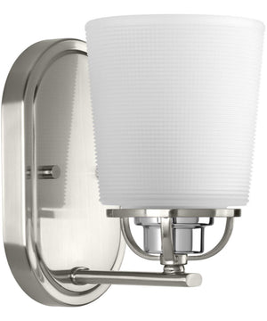 West Village 1-Light Etched Double Prismatic Glass Farmhouse Bath Vanity Light Brushed Nickel