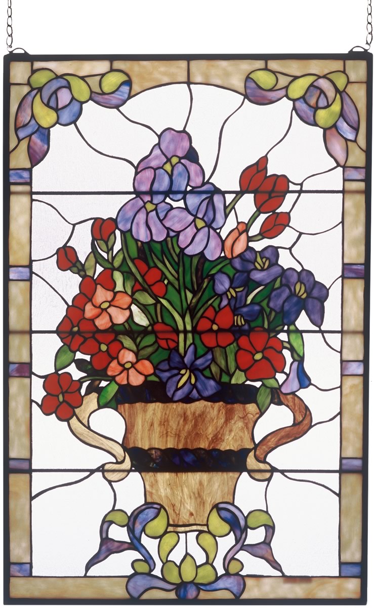 36"H x 24"W Floral Arrangement Stained Glass Window