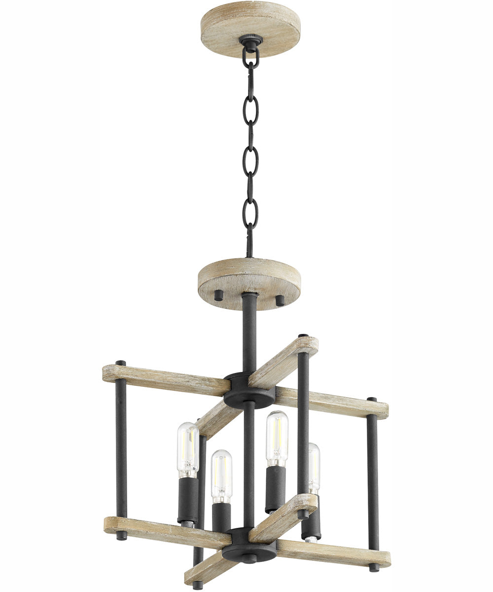 Silva 4-light Dual Mount Light Fixture Textured Black w/ Weathered Oak Finish