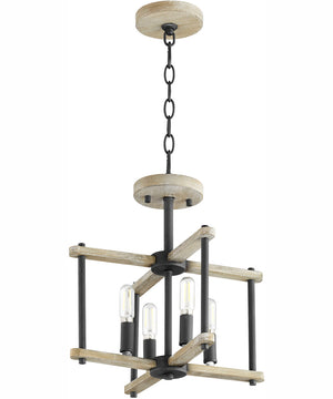 Silva 4-light Dual Mount Light Fixture Textured Black w/ Weathered Oak Finish