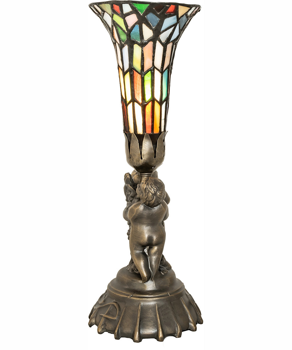 13" High Stained Glass Pond Lily Twin Cherub Mini Lamp