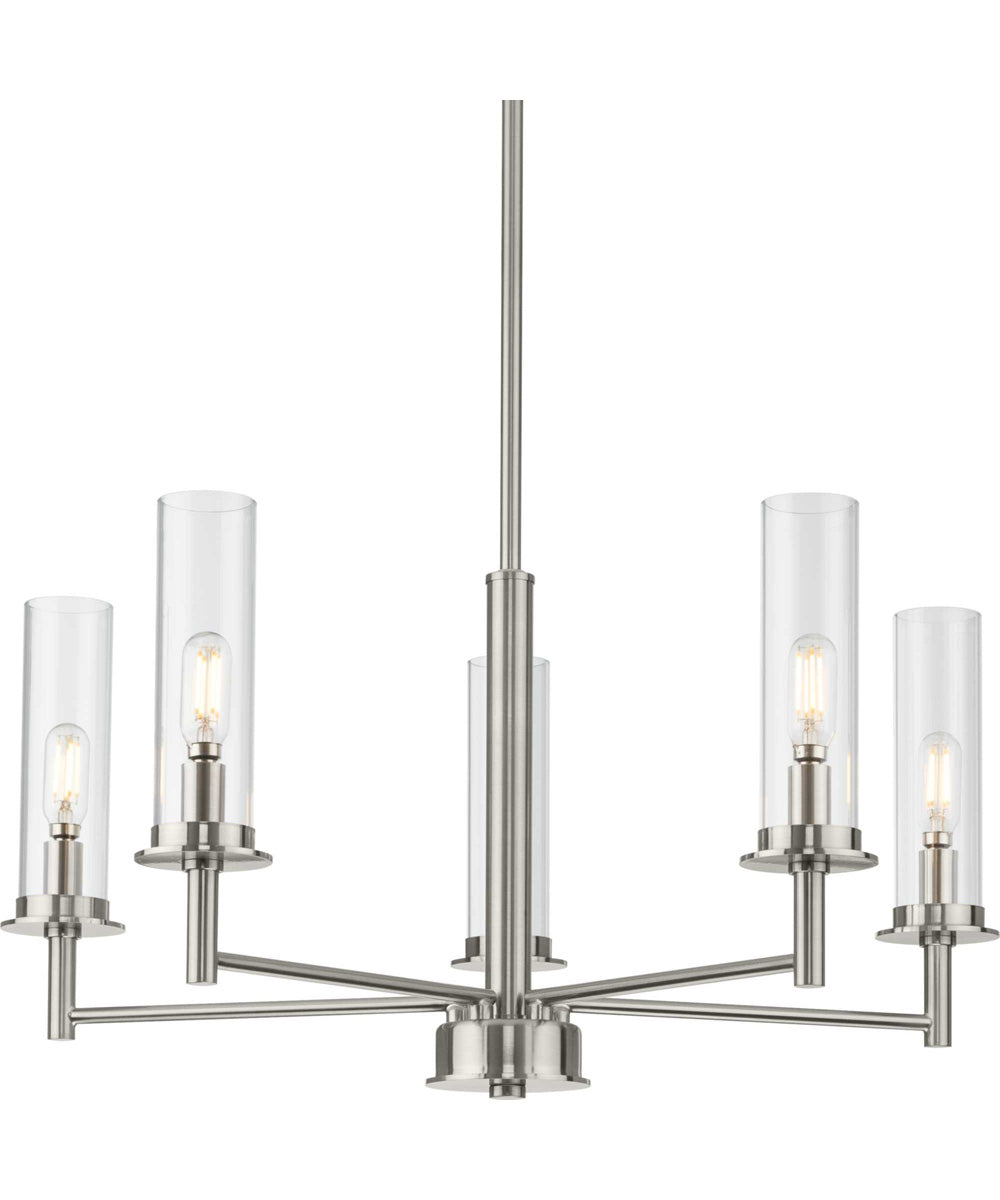 Kellwyn 5-Light Clear Glass Transitional Style Chandelier Light Brushed Nickel