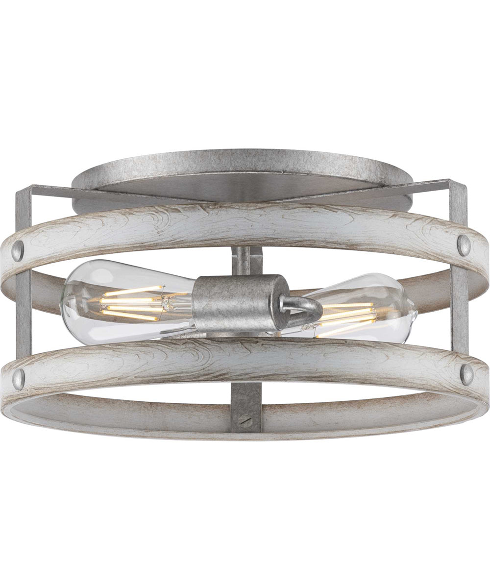 Gulliver 2-Light Galvanized Antique Whitewashed Farmhouse Style Flush Mount Ceiling Light Galvanized Finish