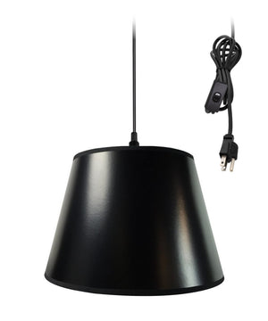 13"W Hanging Swag Pendant Plug-In One Light Black/Gold Shade