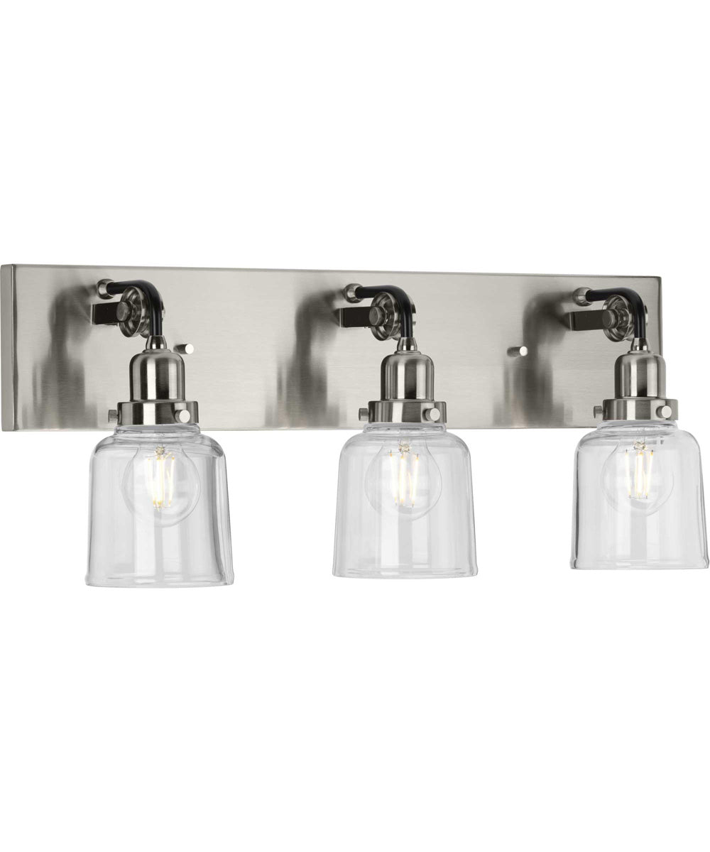 Rushton 3-Light Clear Glass Farmhouse Bath Vanity Light Brushed Nickel