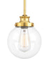 Penn 1-Light Clear Glass Farmhouse Mini-Pendant Light Natural Brass