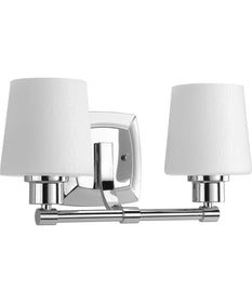 Glance 2-Light Etched White Linen Glass Farmhouse Bath Vanity Light Polished Chrome