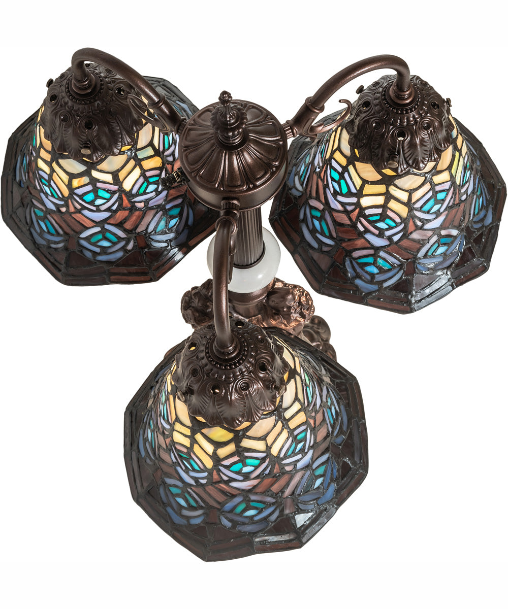 23" High Tiffany Peacock Feather 3 Light Table Lamp