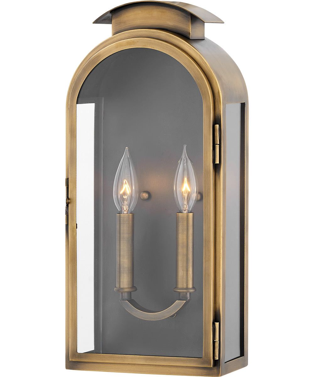 Rowley 2-Light Medium Outdoor Wall Mount Lantern in Light Antique Brass