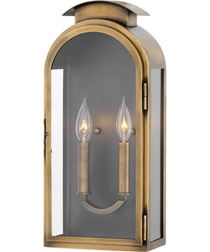 Rowley 2-Light Medium Outdoor Wall Mount Lantern in Light Antique Brass