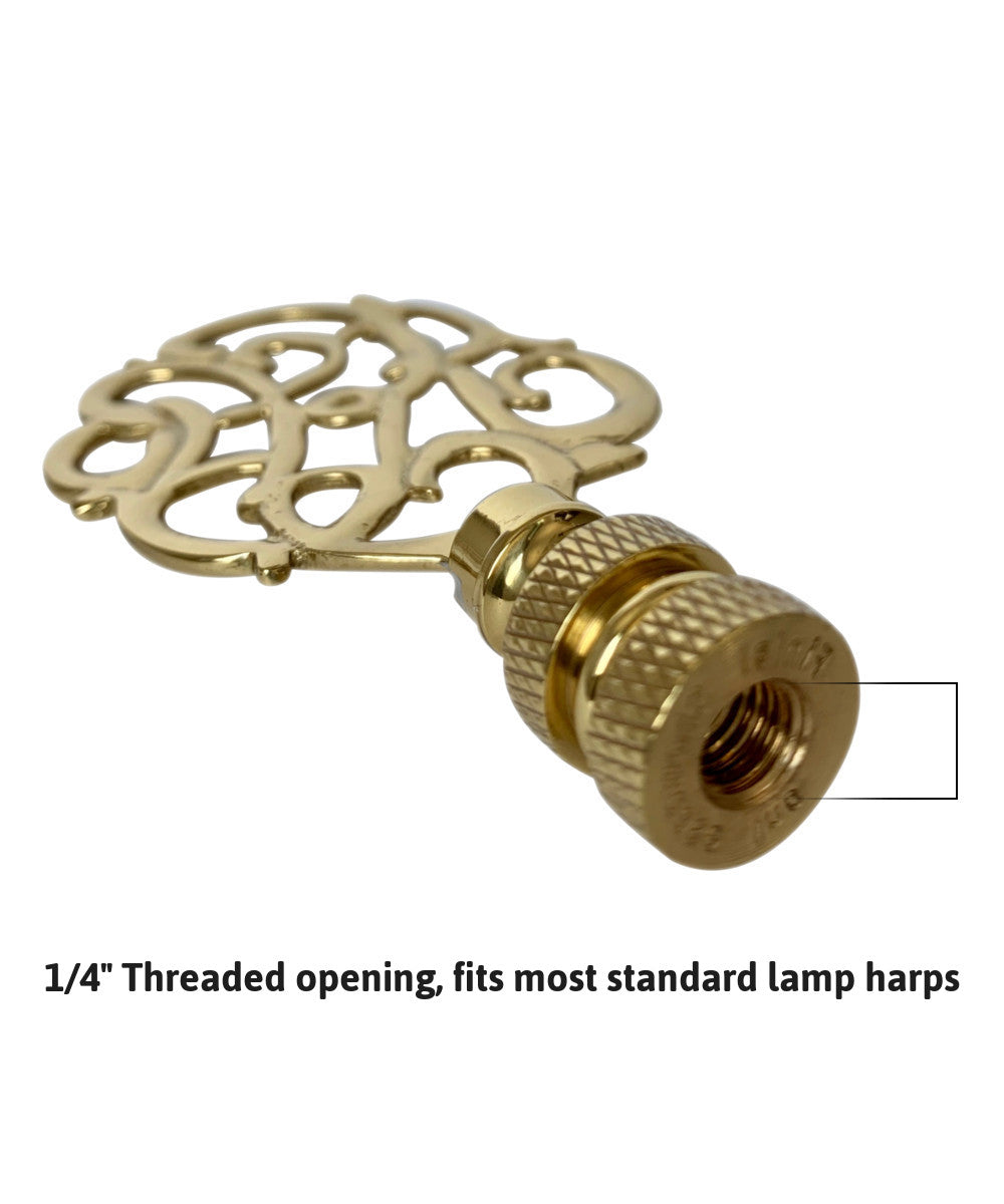 Polished Brass Williamsburg Cipher Lamp Finial with Polished Brass Base 3.25"h