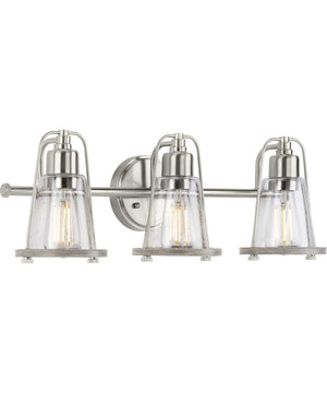 Conway 3-Light Clear Seeded Farmhouse Style Bath Vanity Wall Light Brushed Nickel