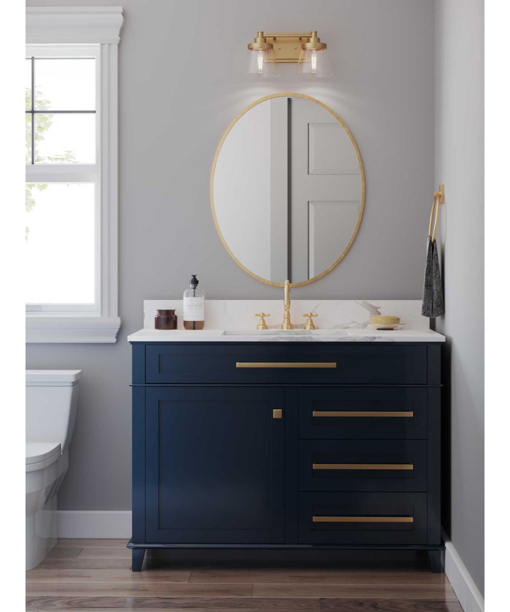 Hinton 2-Light Clear Seeded Glass Farmhouse Bath Vanity Light Vintage Brass