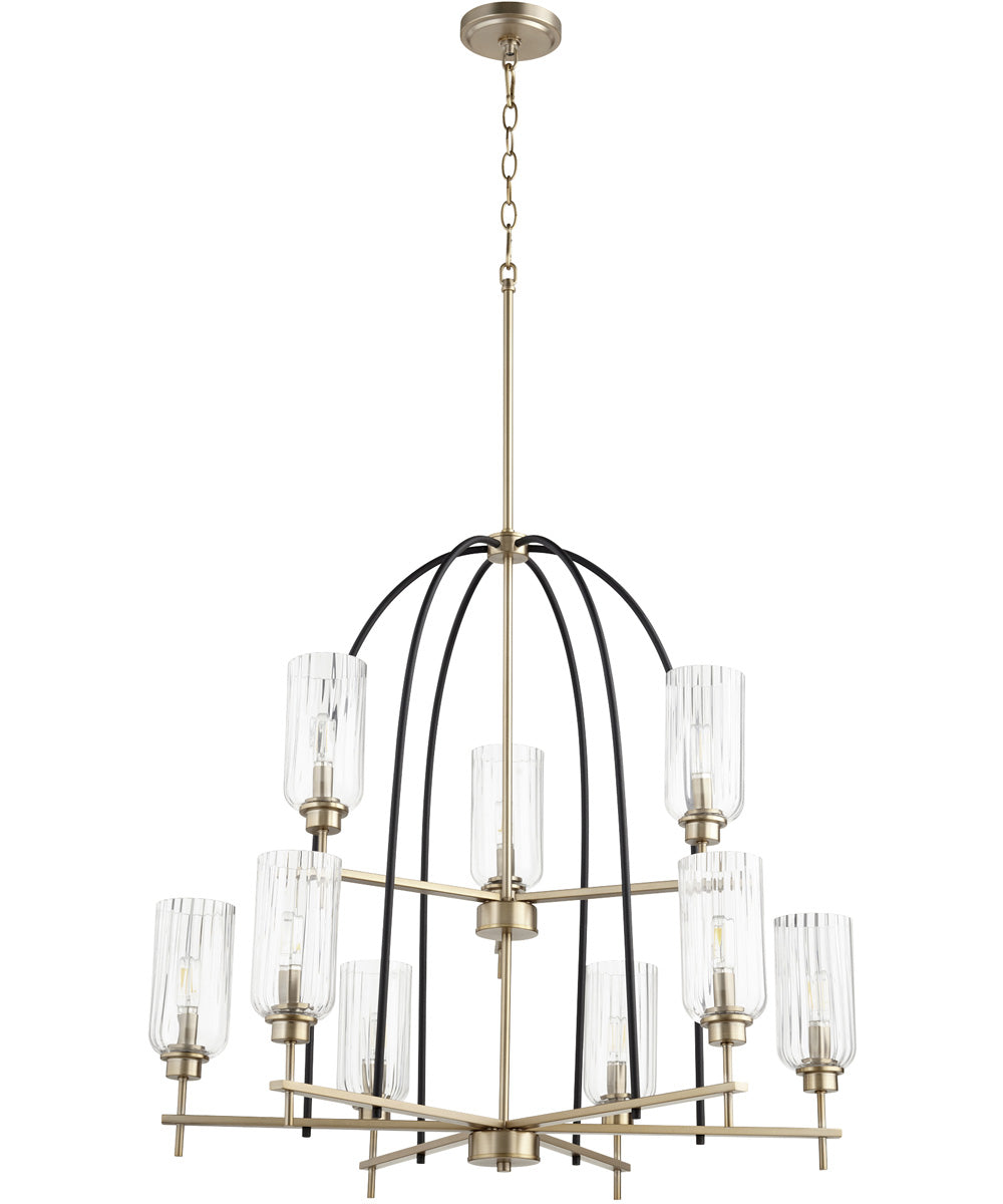 32"W Espy 9-light Chandelier Noir w/ Aged Brass