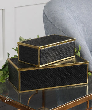 4"H Ukti Alligator Patterned Boxes Set of 2