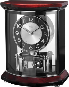 11"H Gentry Mantel Clock High Gloss Piano over Mahogany Stain