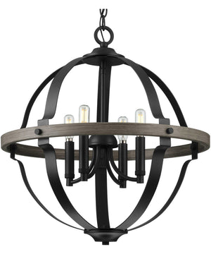 Lockhart 4-Light Matte Black/Aged Oak Farmhouse Style Hanging Pendant Light Matte Black