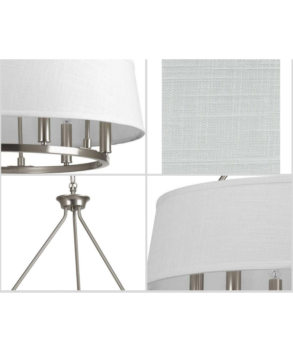 Cherish 6-Light White Linen Shade Coastal Chandelier Light Brushed Nickel
