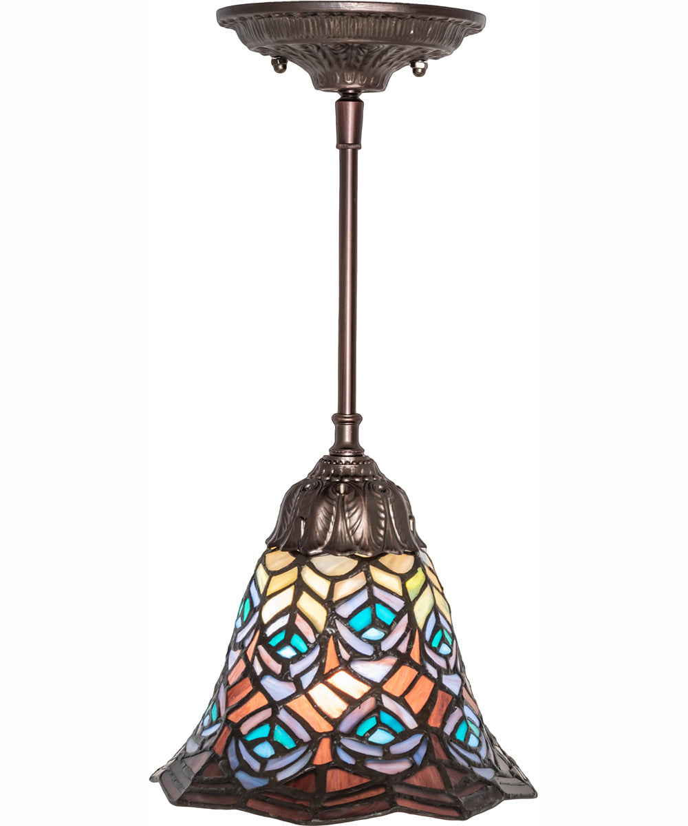 8" Wide Tiffany Peacock Feather Mini Pendant