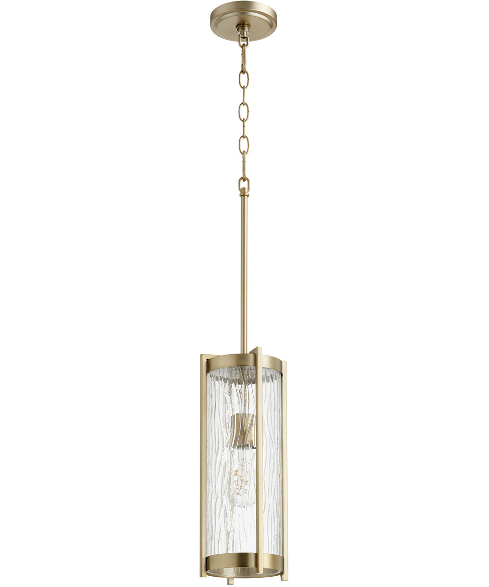 16"W 1-light Pendant Aged Brass w/ Clear Chisseled Glass