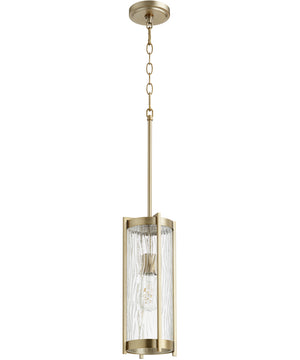 16"H 1-light Pendant Aged Brass w/ Clear Chisseled Glass