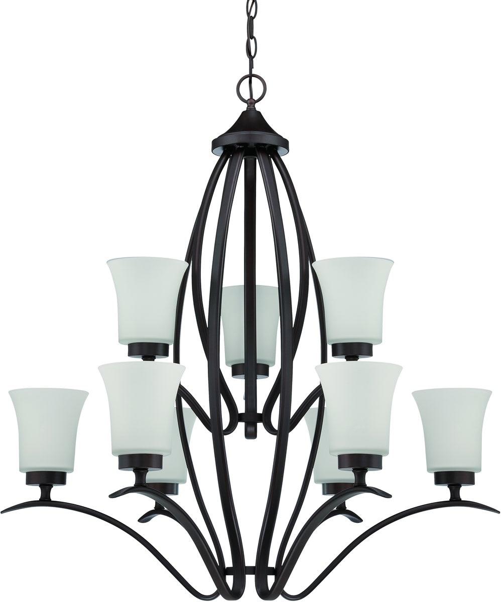 32"W Northlake 9-Light Chandelier Aged Bronze Brushed