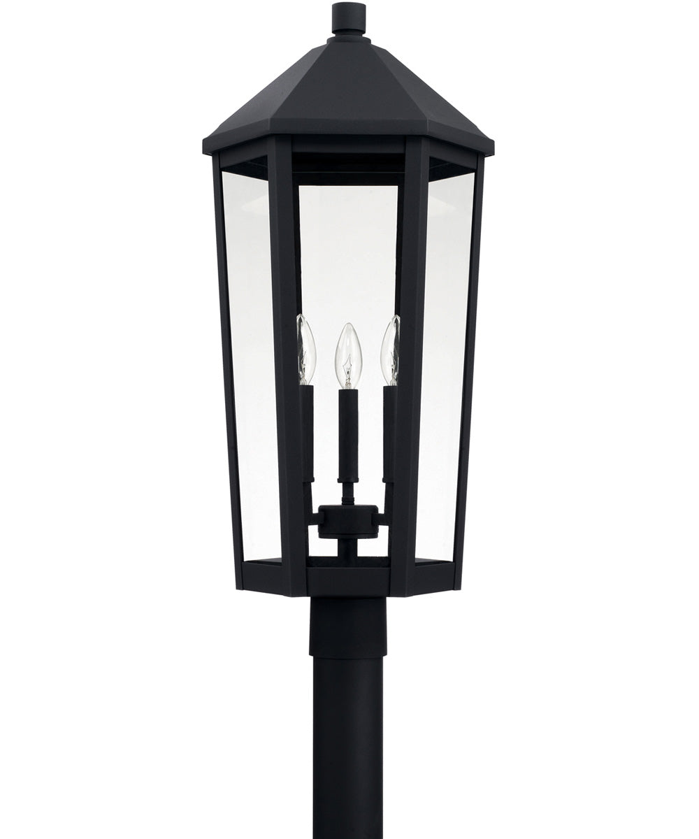 Ellsworth 3-Light Outdoor Post Mount Rain or Shine - Black with Clear Glass