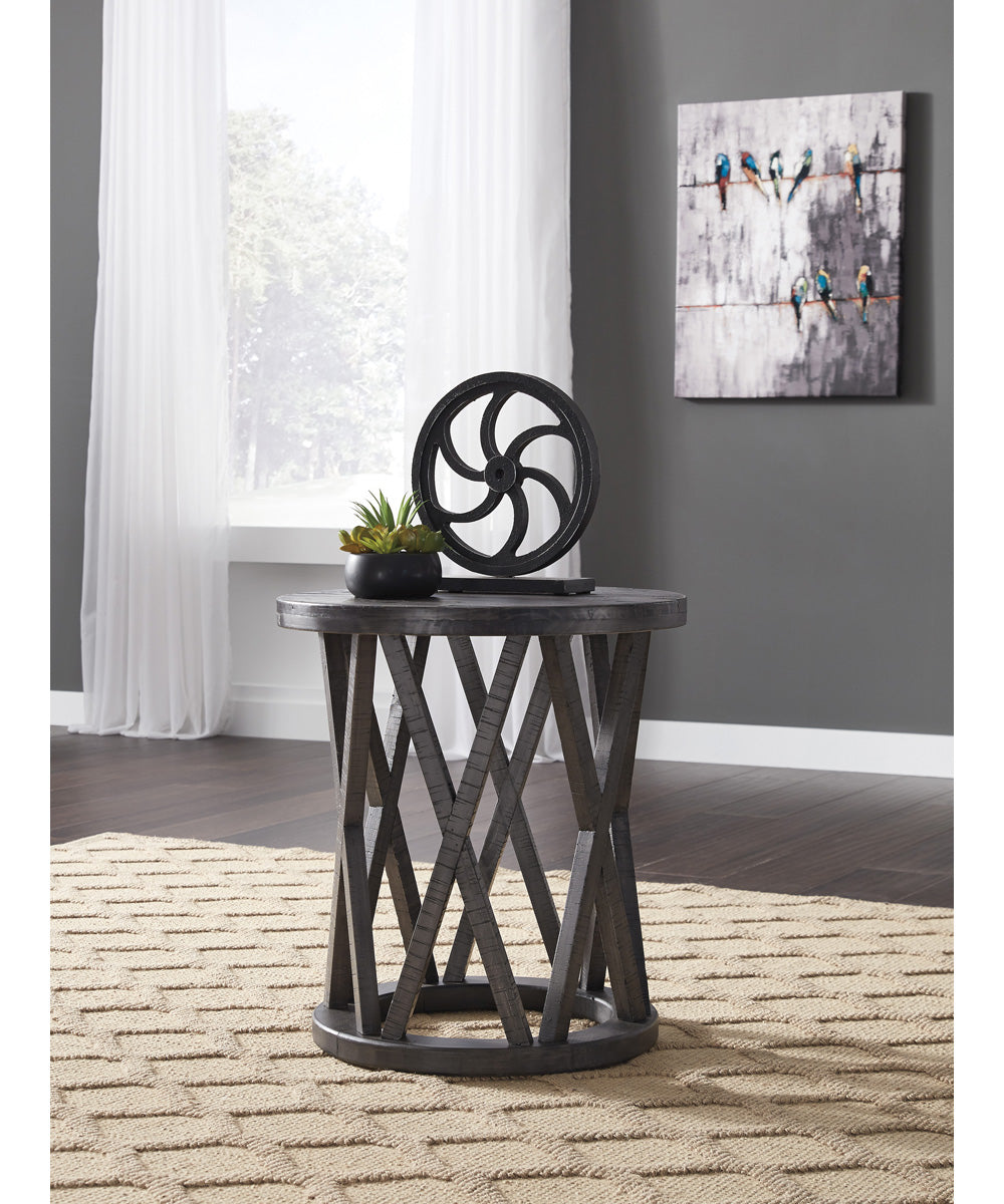 24"H Sharzane Round End Table Grayish Brown