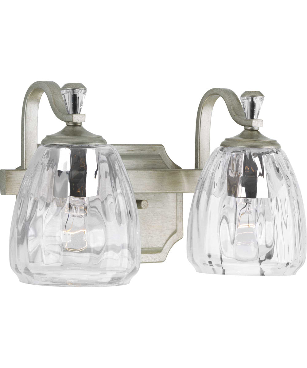 Anjoux 2-Light Clear Water Glass Luxe Bath Vanity Light Silver Ridge