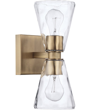 Lyra 2-Light Sconce In Aged Brass With Clear Water Glass