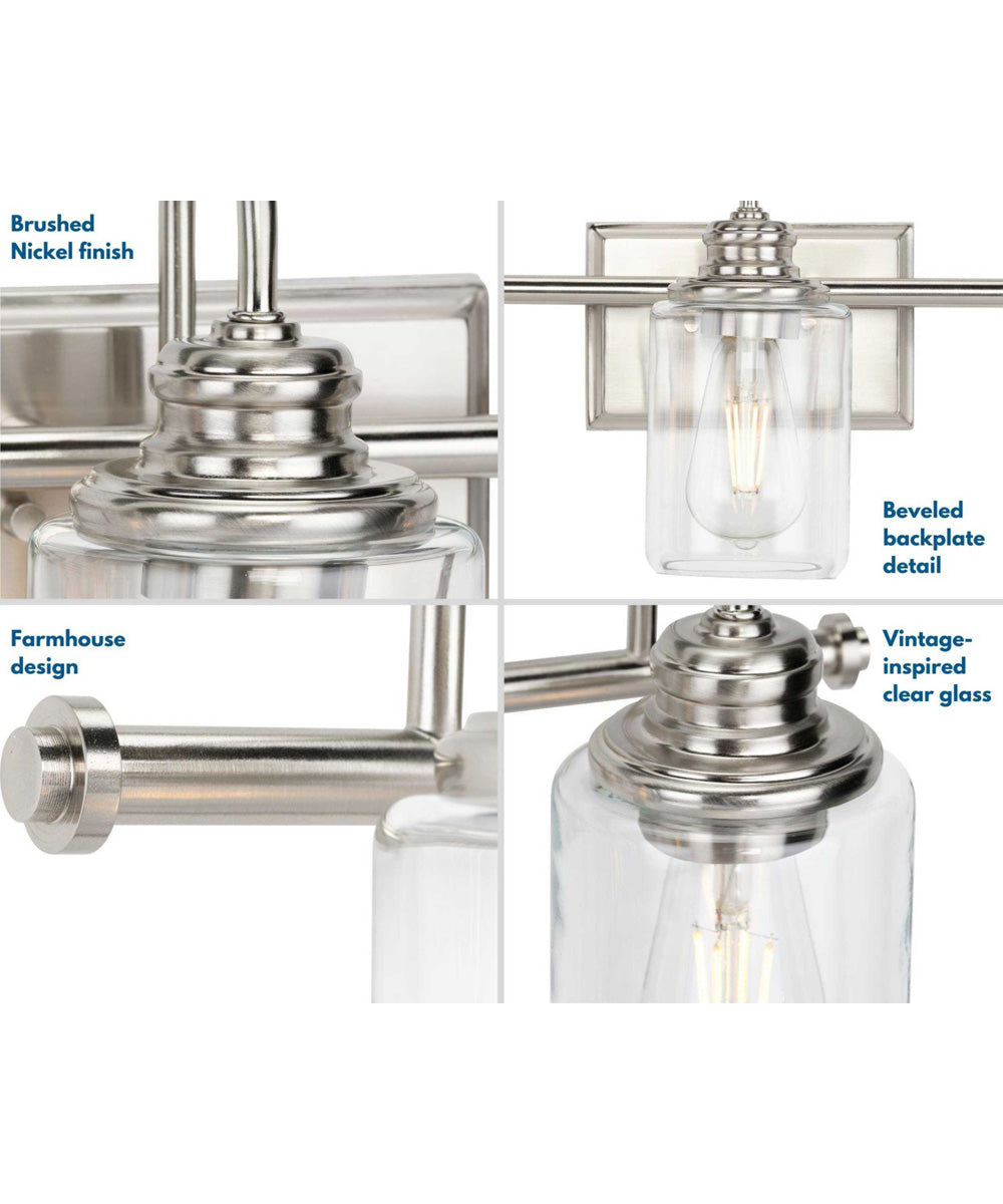 Aiken 3-Light Clear Glass Farmhouse Style Bath Vanity Wall Light Brushed Nickel