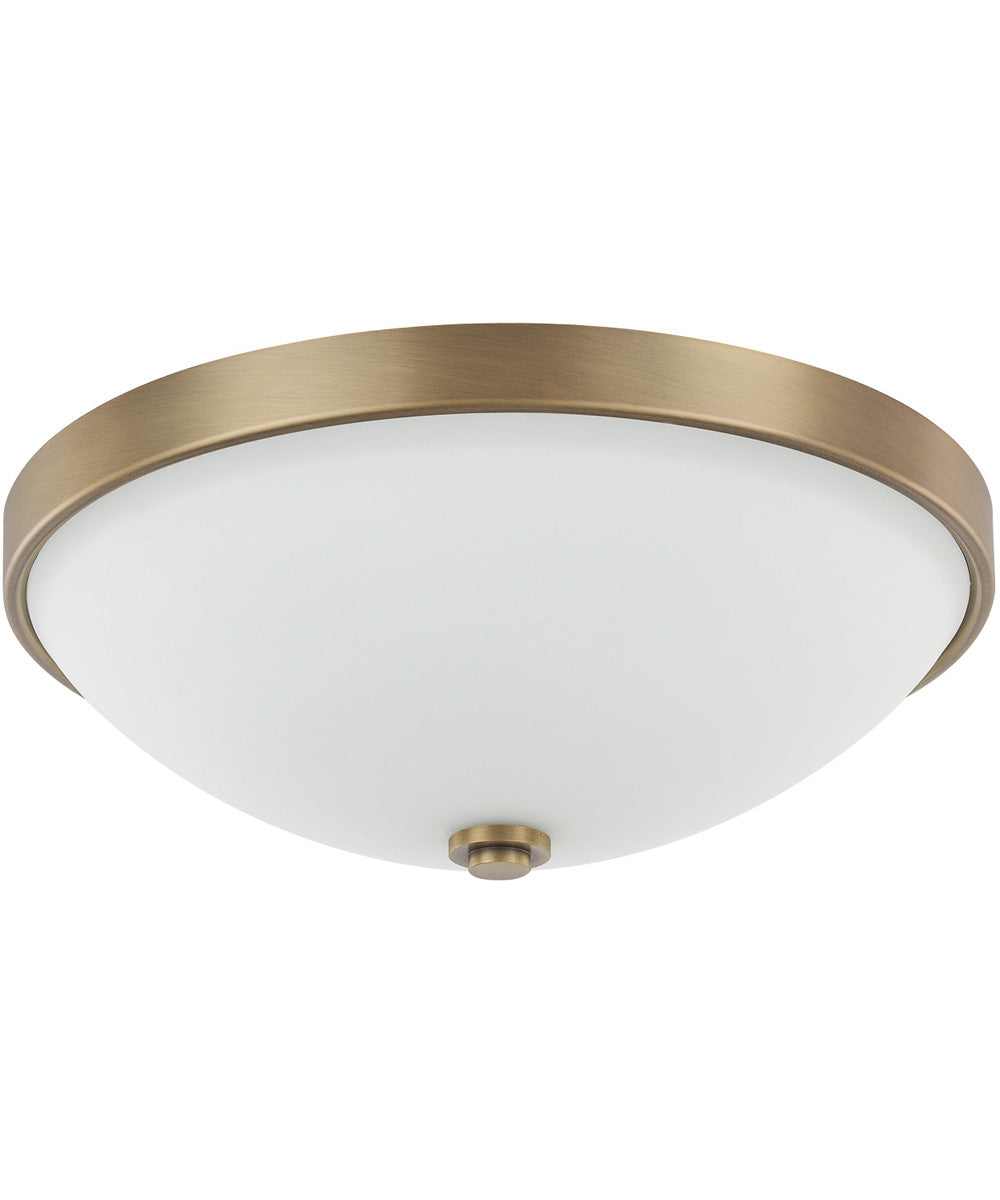 2-Light Flush Mount In Aged Brass With Soft White Glass